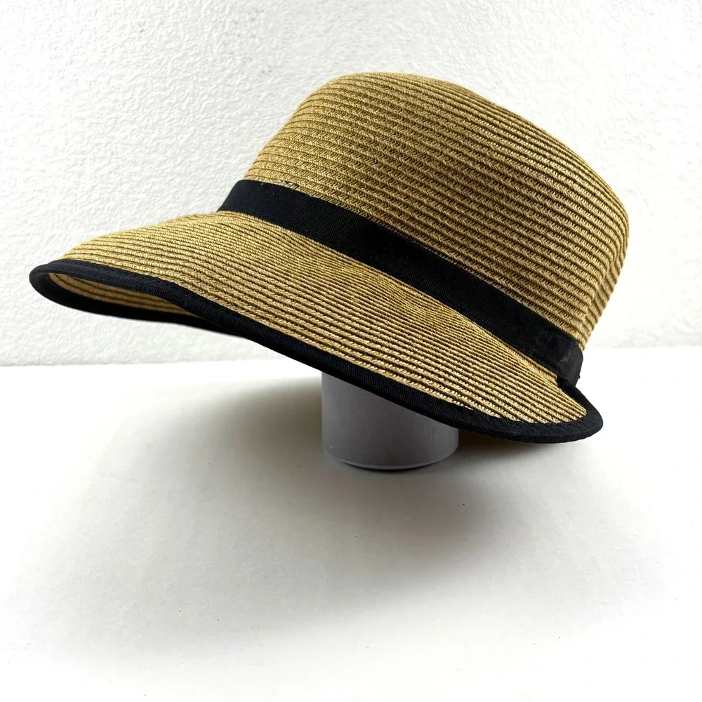 Cappelli Straworld Sun Hat Womens OS Tan Black Wide Brim Adjustable